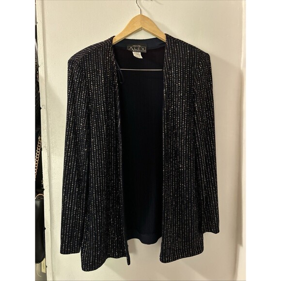 Vtg Alex Evenings Sparkle Metallic  Jacket Sz 14P Glitter Party Shoulder Pad - Picture 1 of 7